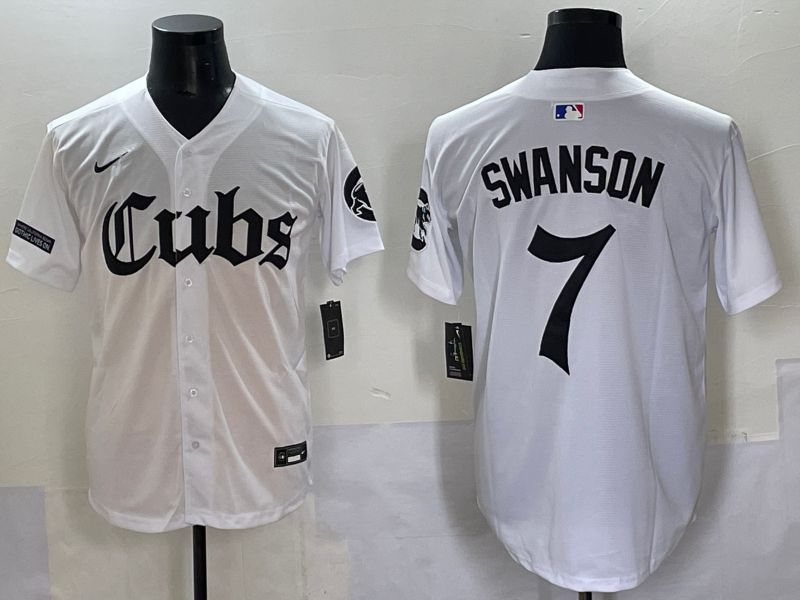 Men 2025 Chicago Cubs 7 Swanson White Five generations Joint Name Nike MLB Jersey style 11